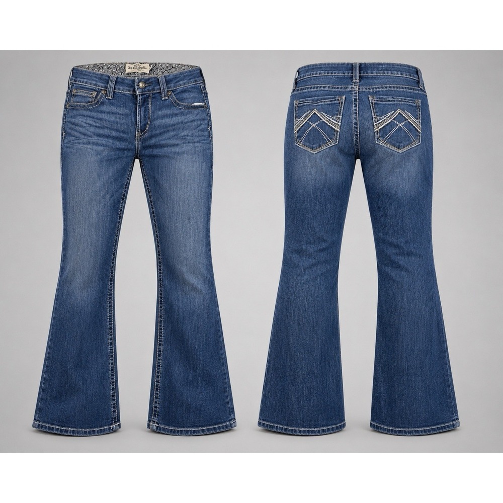 Ariat REAL Bootcut Jeans Womens 31r Blue Med Wash Low Rise Embroidered Stretch